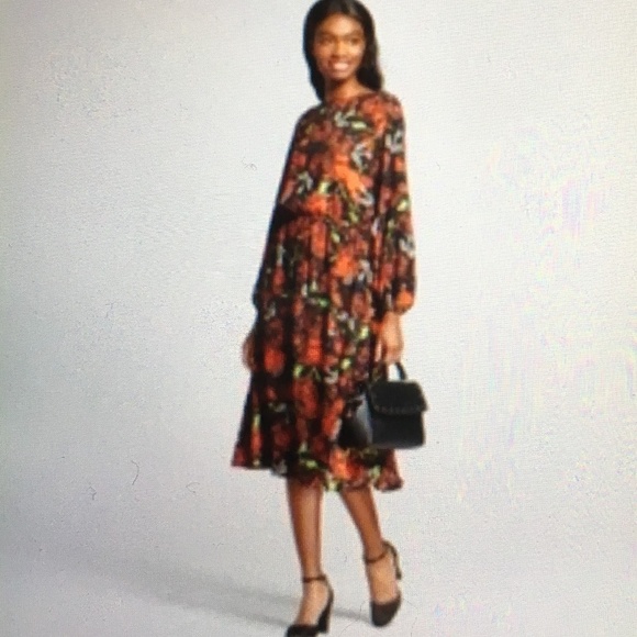Who What Wear Dresses & Skirts - Who What Wear Midi Black/Orange Floral Dress NWT